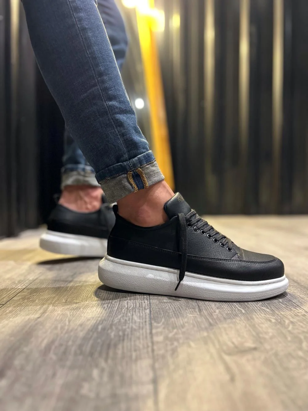 JY-814 Black Color Men's Casual Shoes, High Quality Orthopedic Cheap Lightweight Comfortable Artificial Leather Original New Fashion Sneakers