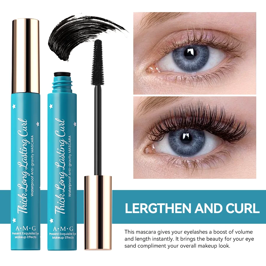 AMG – Mascara imperméable longue durée, Mascara à tête de brosse spirale à 360 degrés, produits de maquillage professionnels pour l'amélioration des yeux pour femmes