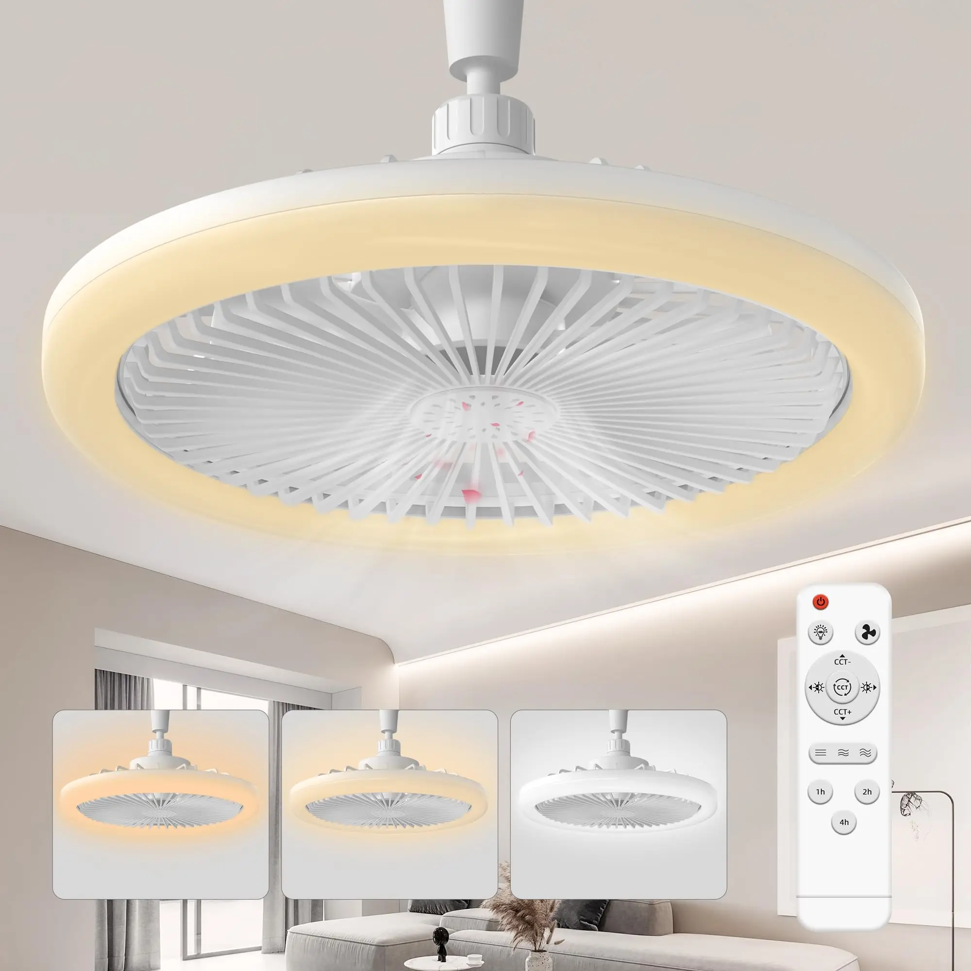 E27 Ceiling Fan With Light Three-speed Mode Fan Light LED Lamp Bead E27 Screw Fans Remote Control  Bedroom Light Fan Ceiling