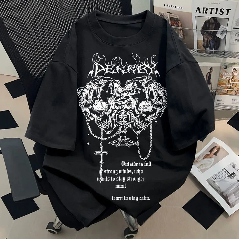 2000s Yabi Hottie Gothic Dark Vintage Tops Subculture Y2k Print Letter Short Sleeve Loose T-shirt Black Casual Clothes Chic Tees