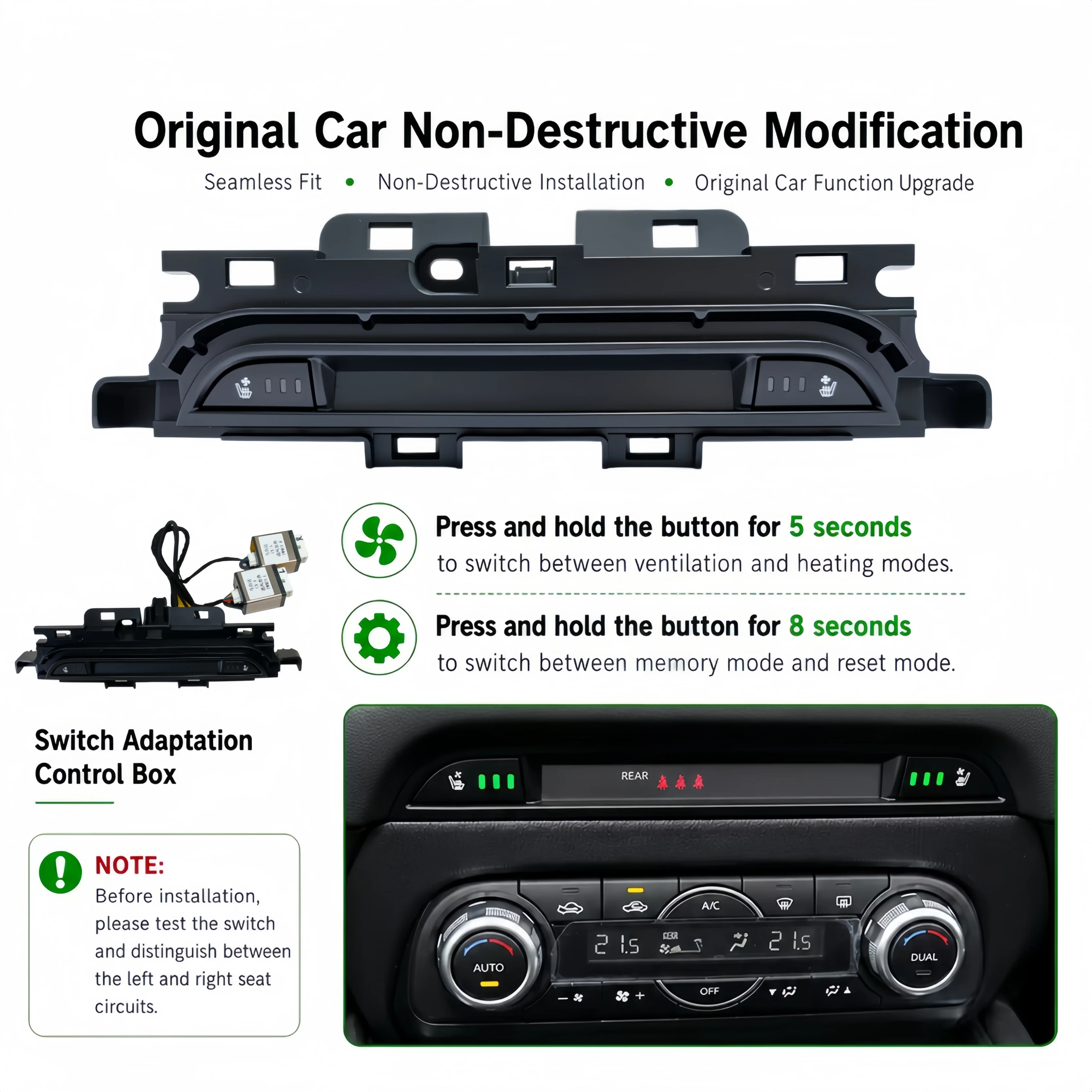 Car Seat Ventilation Heating System Kit Fit 2 seats, With Dedicated Switches & Heating Pads, Suitable For Mazda CX-5 2017-2026