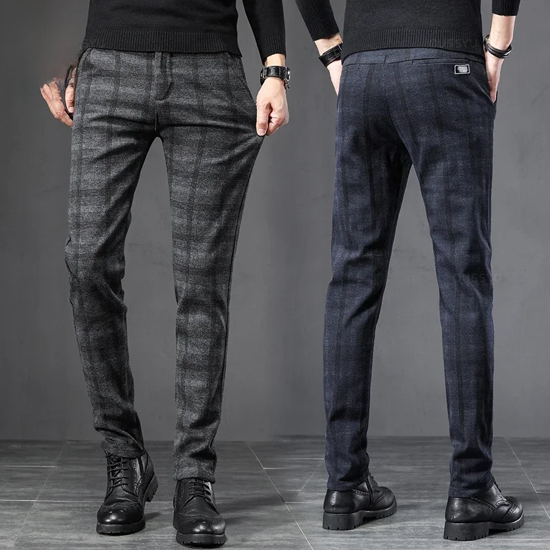 2025 neue Frühling Herbst England Plaid Arbeit Stretch Hosen Männer Business-Mode Schlank Grau Blau Casual Hose Männliche Marke Hosen 38