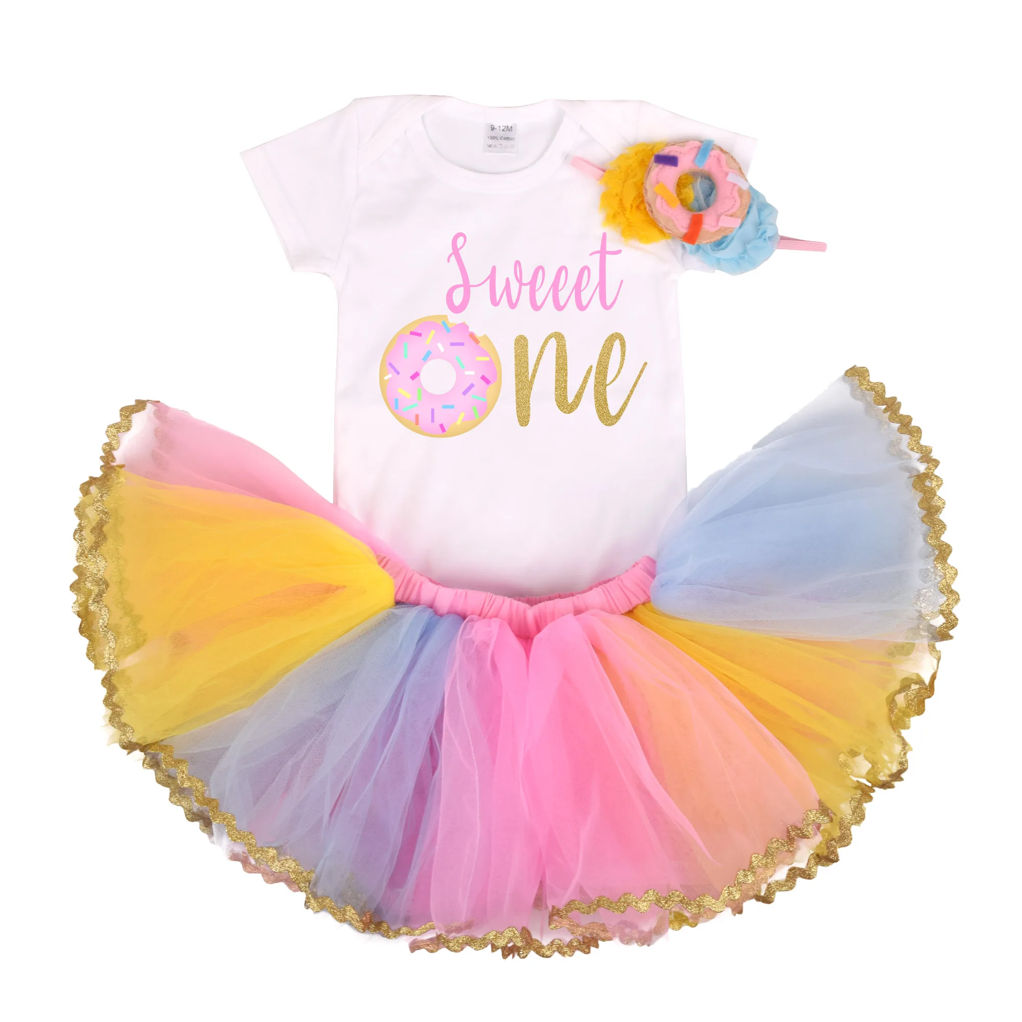 

1 Year Baby Girls Donut Theme Birthday Tutu outfit 1st Birthday Party costume Toddler Photo Props Cake Smash