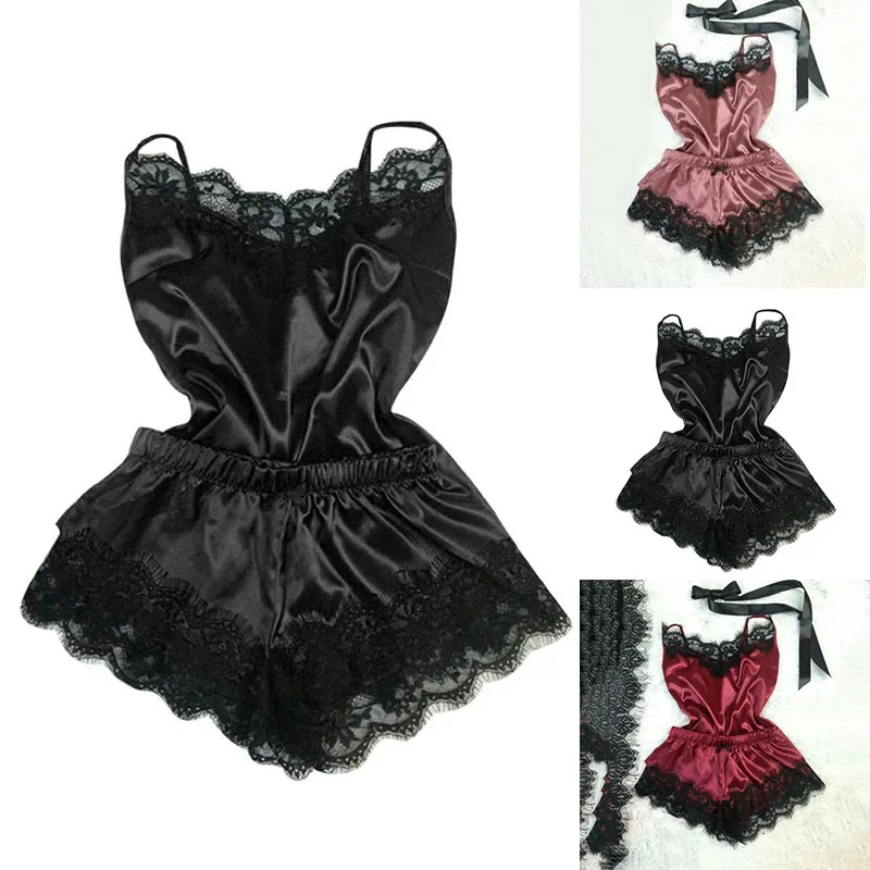 Ice InjSatin-Ensemble pyjama sexy pour femme, vêtements de nuit, robe, lingerie