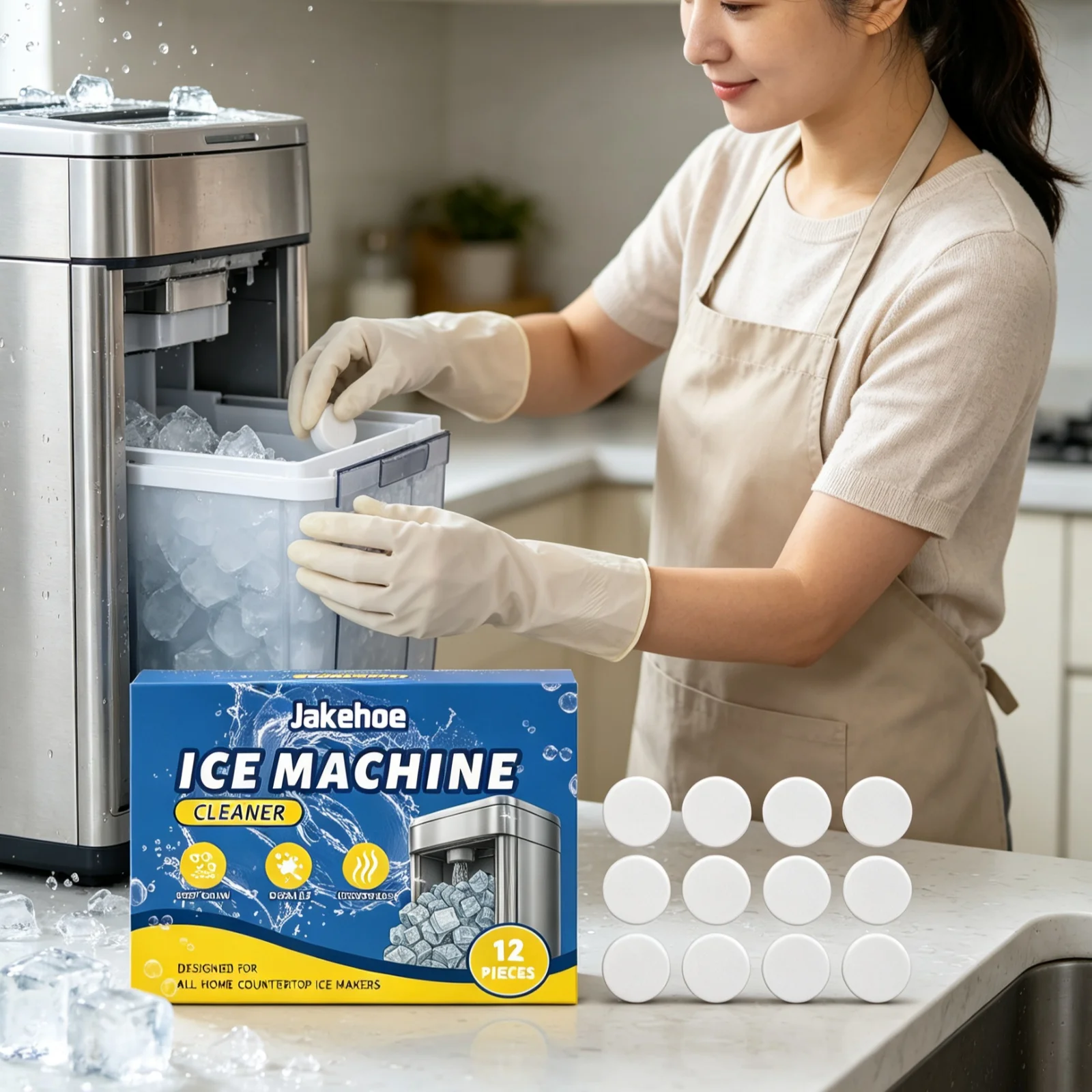 Jakehoe Ice Machine Cleaner Tablets Deep Cleaning Dissolve Limescale Eliminate Odors Grime Removal No Residue Ice Maker Descaler
