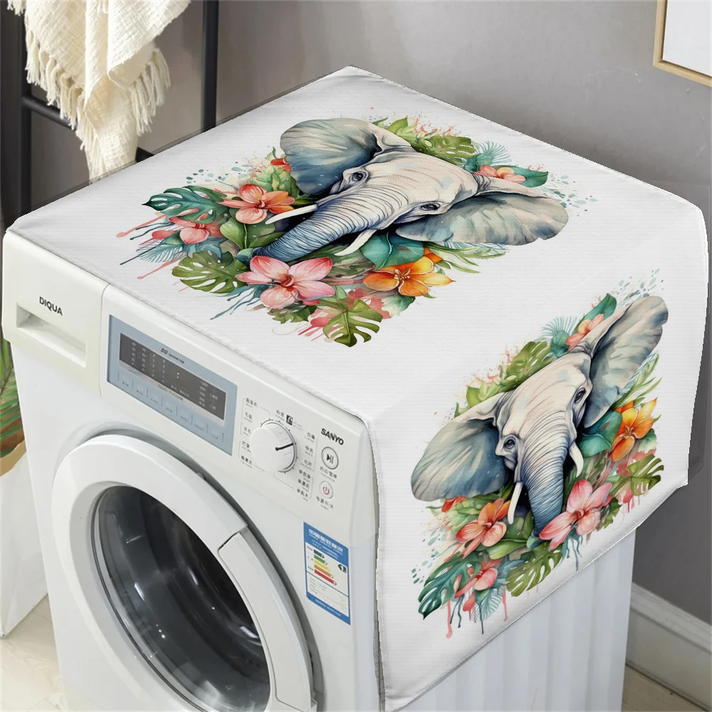 

Colourful Flowers Elephant Print Dust Cover Washing Machine Dust Mat Design Refrigerator Protective Pad Household Home Supplies