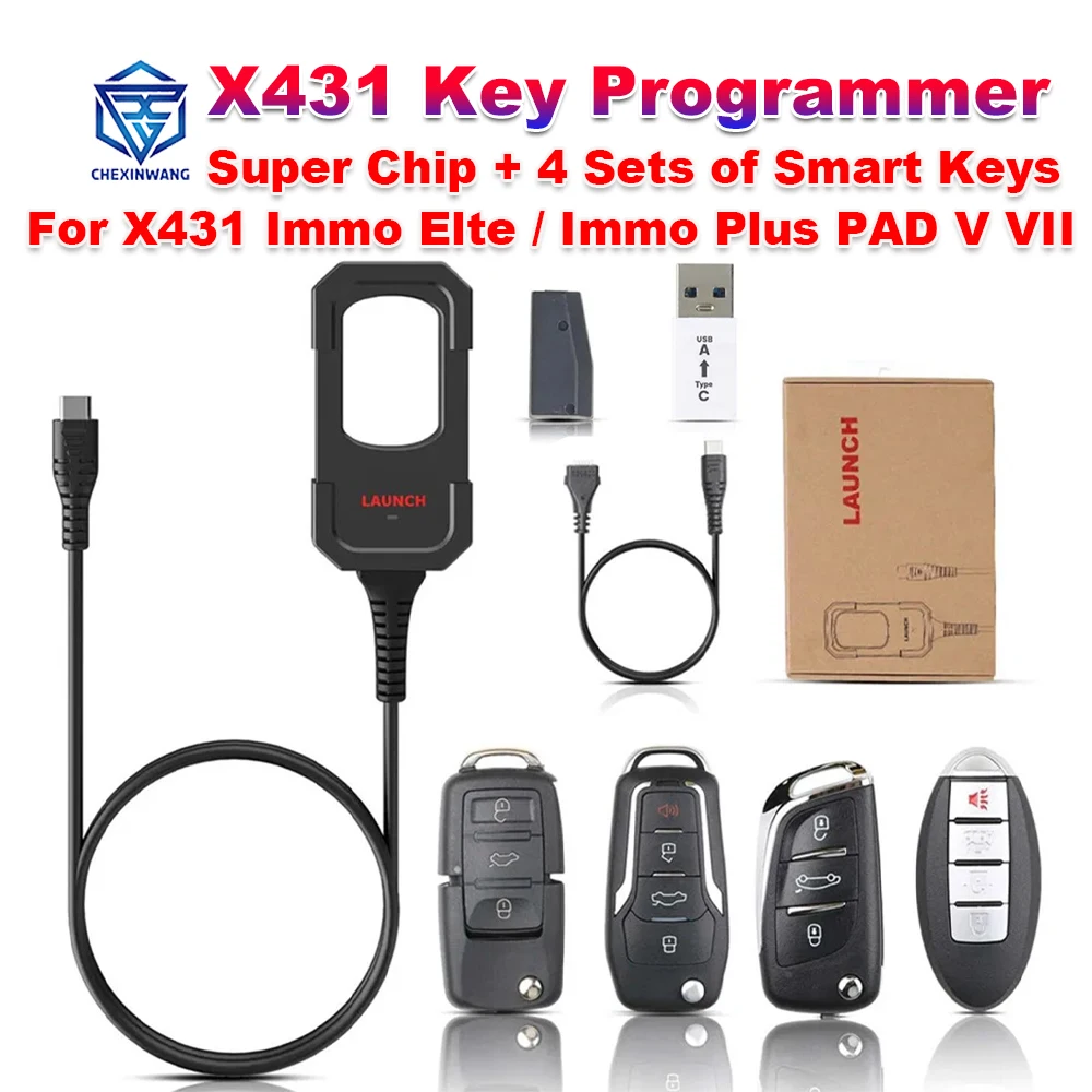 LAUNCH X431 Key Programmer with 1 Super Chip 4 Keys Set IMMO Programming Tools work with X431 PAD V/ IMMO ELITE/IMMO PLUS /PROG