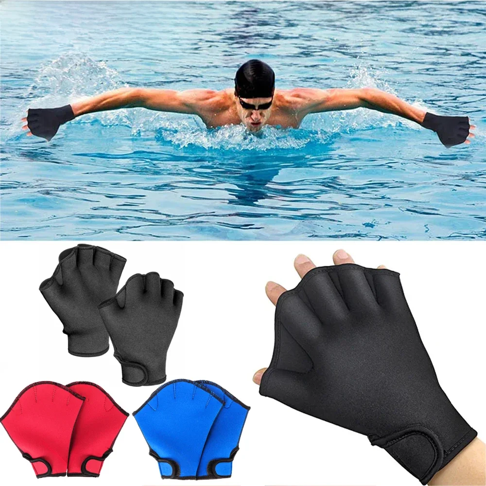 1-parowe rękawiczki do pływania Rękawiczki do treningu pływania w wodzie Fitness Wodoodporność Aqua Fit Rękawiczki bez palców do treningu wiosłowego — zdjęcie 2