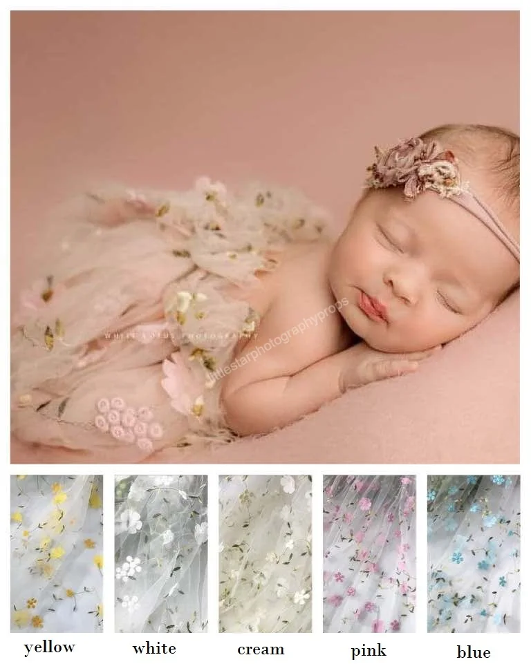 Newborn Photography Outfit Prop Tutu Drape Emroidery Mesh Sheer Baby Infant Photo Shoot Studio Accessories Posing
