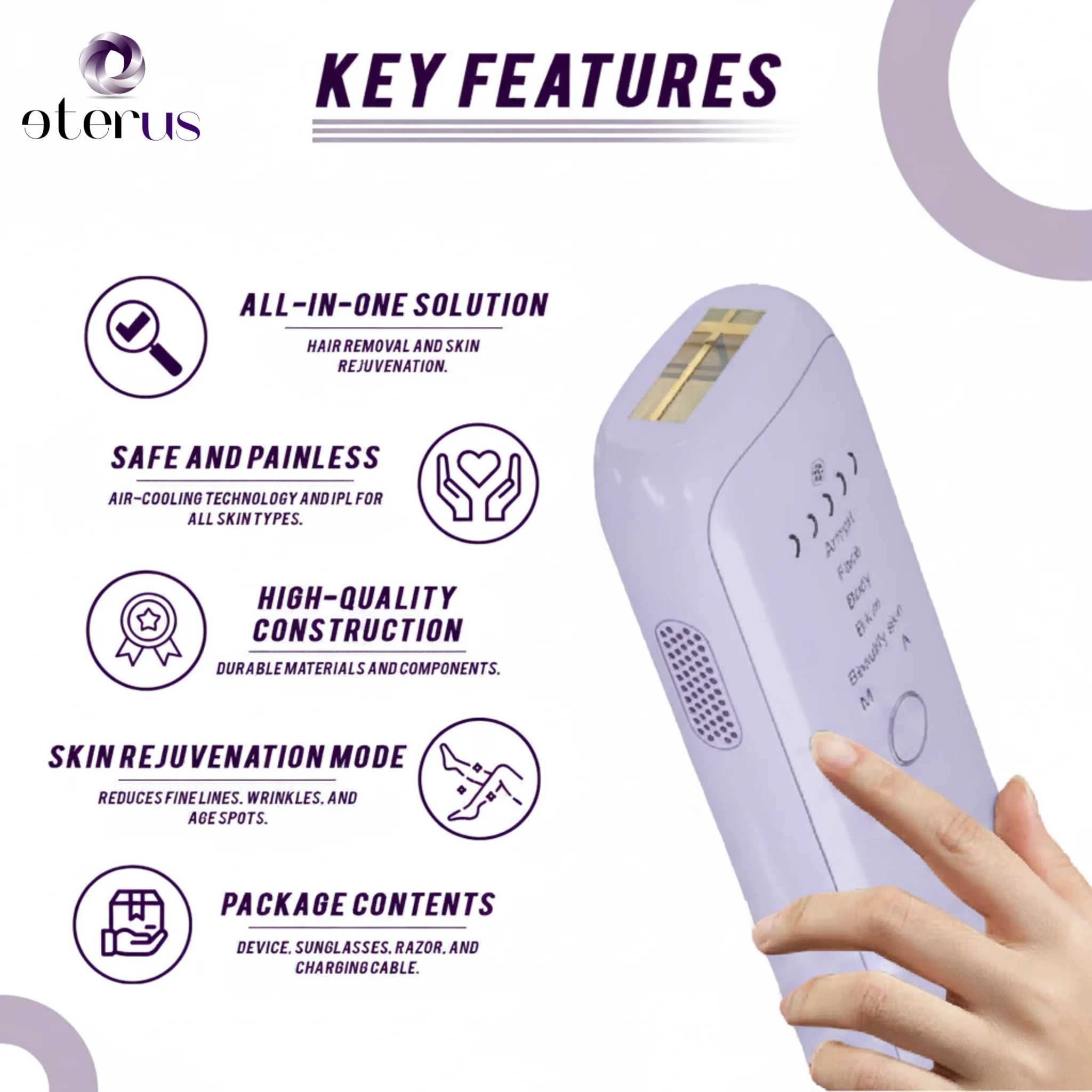 IPL Laser Hair Removal Handset with Cooling Ice Touch Painless Permanent Hair Removal Device for Women & Men Skin Rejuvenation