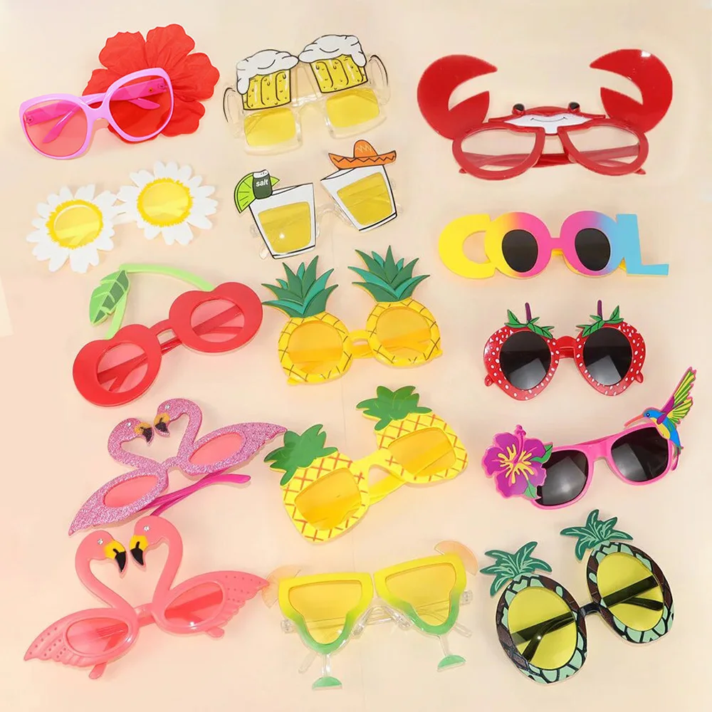 Summer Beach Party Decorations Fruit Pineapple Flamingo Glasses Photo Props Hawaiian Luau Tropical Wedding Birthday Party Supply