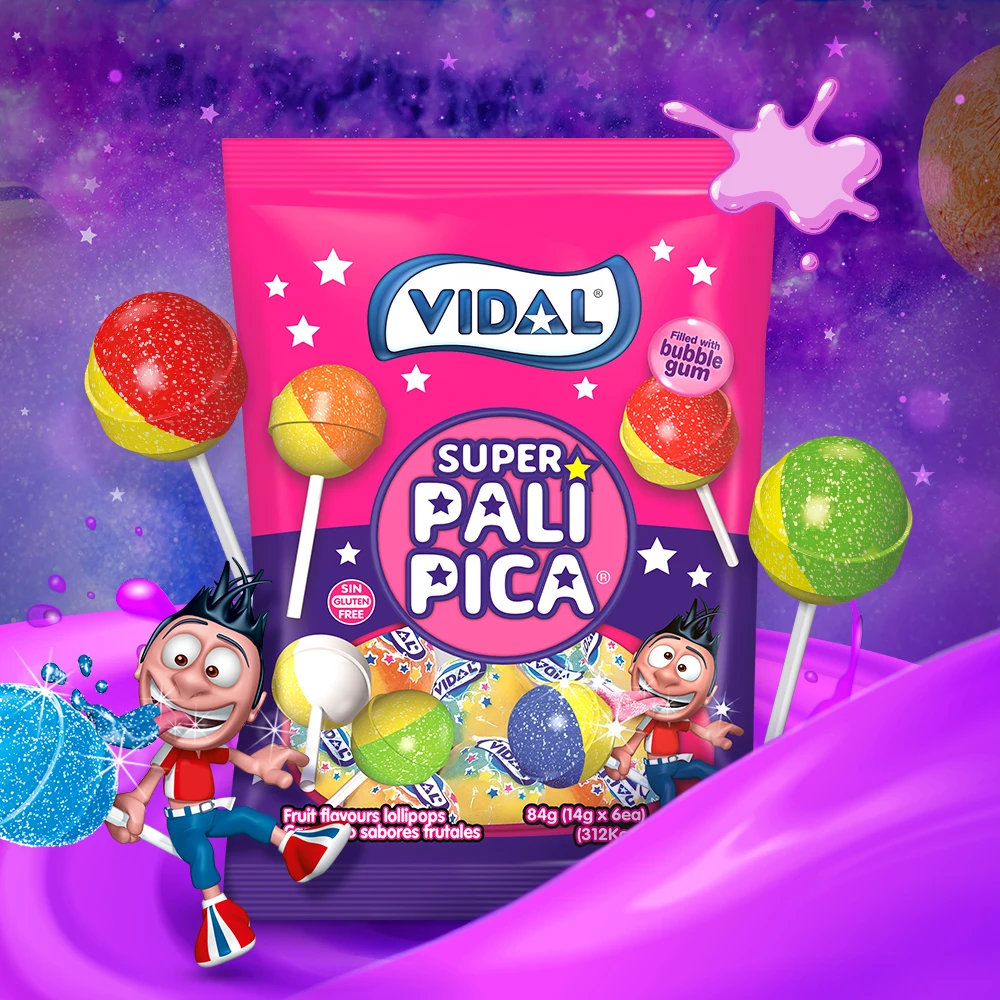 LL [VIDAL] Vital Super Pali Pica Field With Bubble Gum Candy 84G x 5 Bans