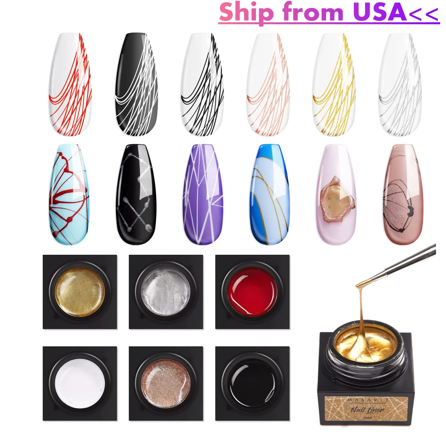 

Makartt Spider Gel for Nail Art 6 Colors Elastic Nail Art Paint Drawing Spider Gel for Line White Black Red Rose Gold Silver