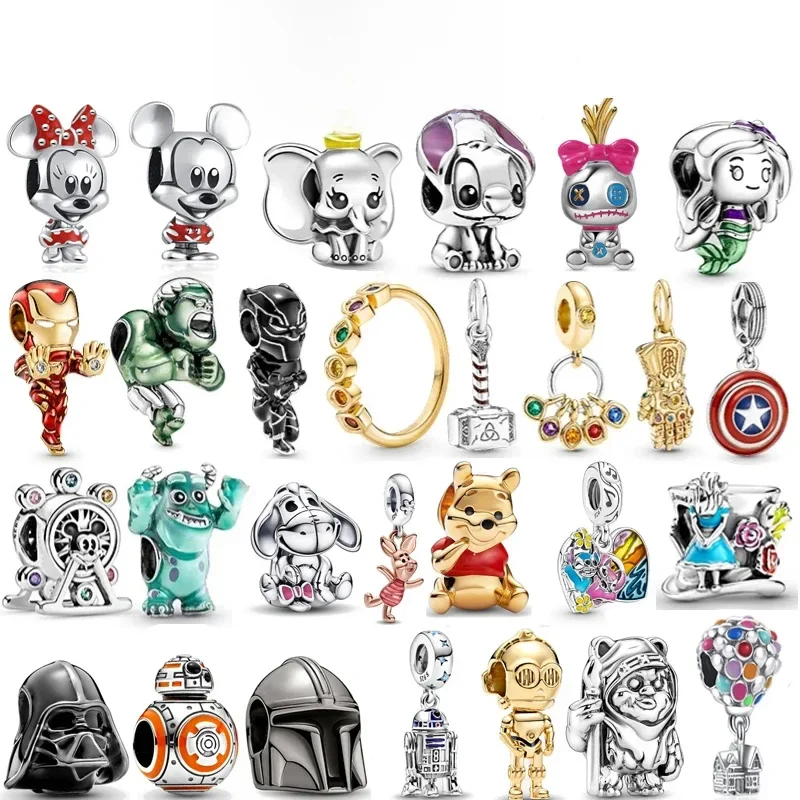 925 Contas De Charme De Prata Fit Pulseiras Pandora Originais, Disney Princesa 100, Carrinho De