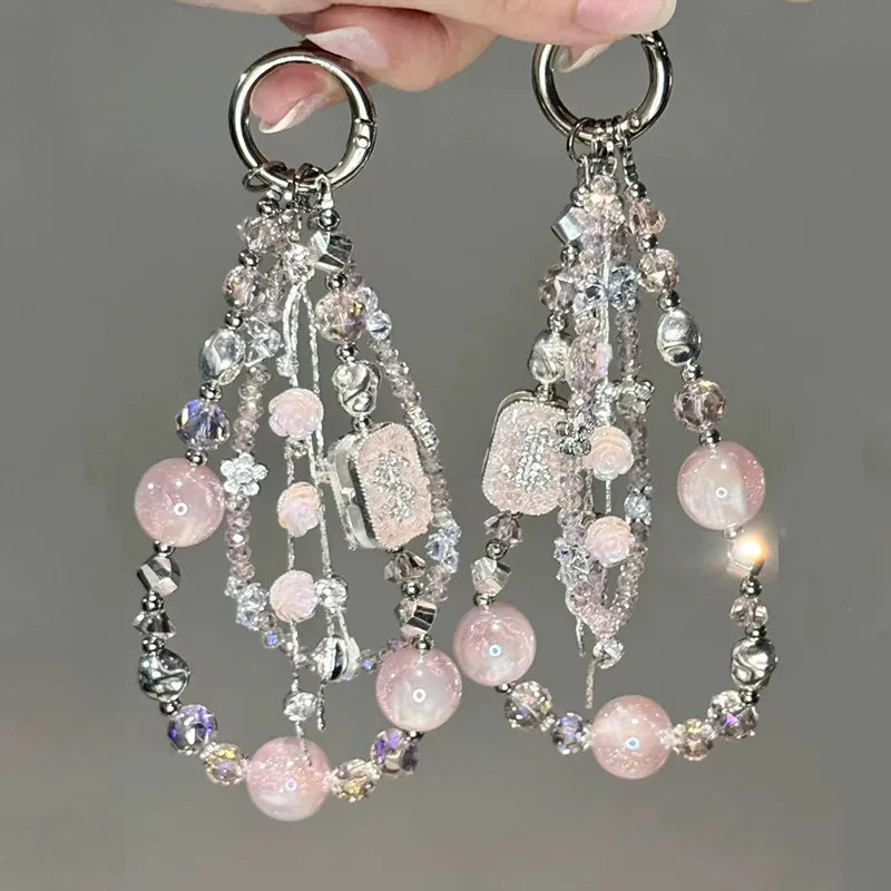 New Hot Selling Sweet Pink Bead Multi-Layer Mobile Phone Pendant Niche High-End Feeling Rose Tassel Wrist Style Accessories