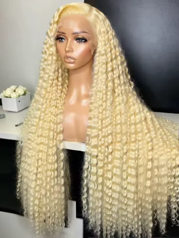 200% Dichtheid Diepe Golf 13x4 HD Kant Frontale Menselijk Haar Pruik 34 Inch Krullend 613 Honingblonde Water Wave Kant Voor Pruiken Voor Vrouwen
