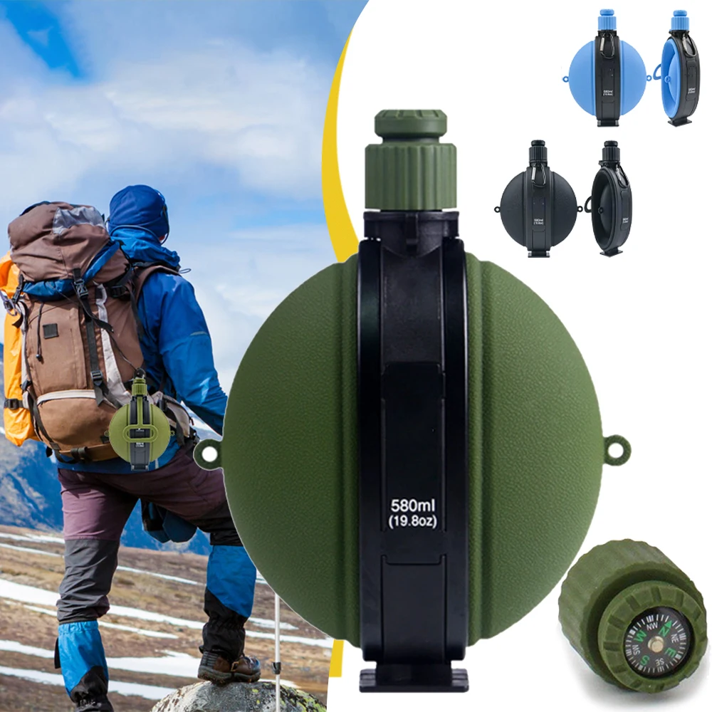 

Tactical Silicone Compass Folding Water Bottle Collapsible Travel Bottle with Compass Bottle Cap for Hunting Hiking Camping Kit