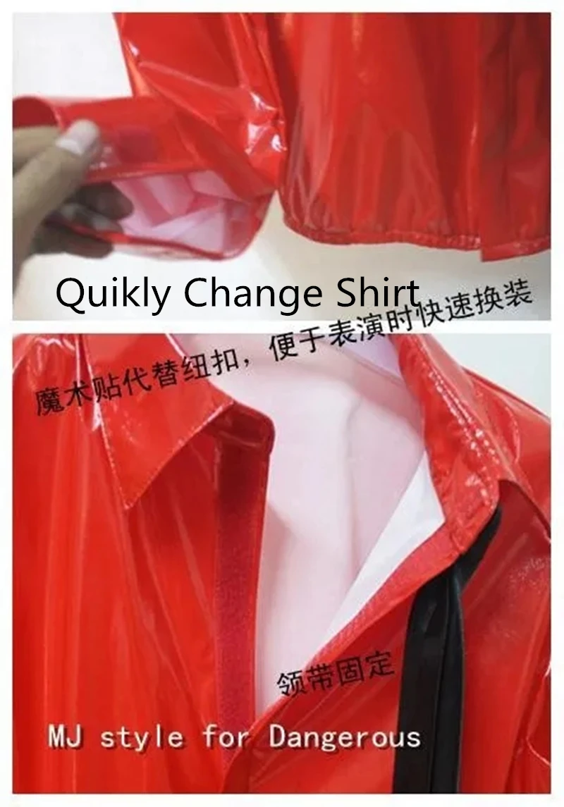 Michael Red Thin Shirt PU Cuir recruté erous Jam Magic Tape VEL-CRO chemise aught pour Dancer Quikly Change