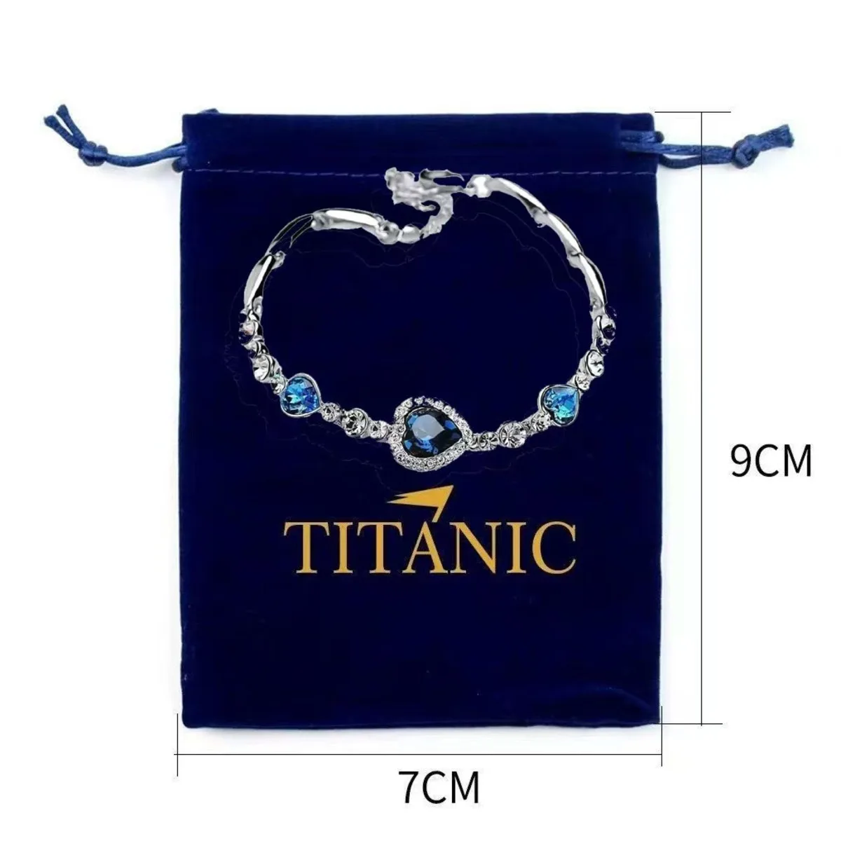 Ocean Heart Titanic Blue Pendant Necklace+Velvet Bag New Fashionable Sparkling Full Diamond Eternal Love Red Sweater Chain image 3