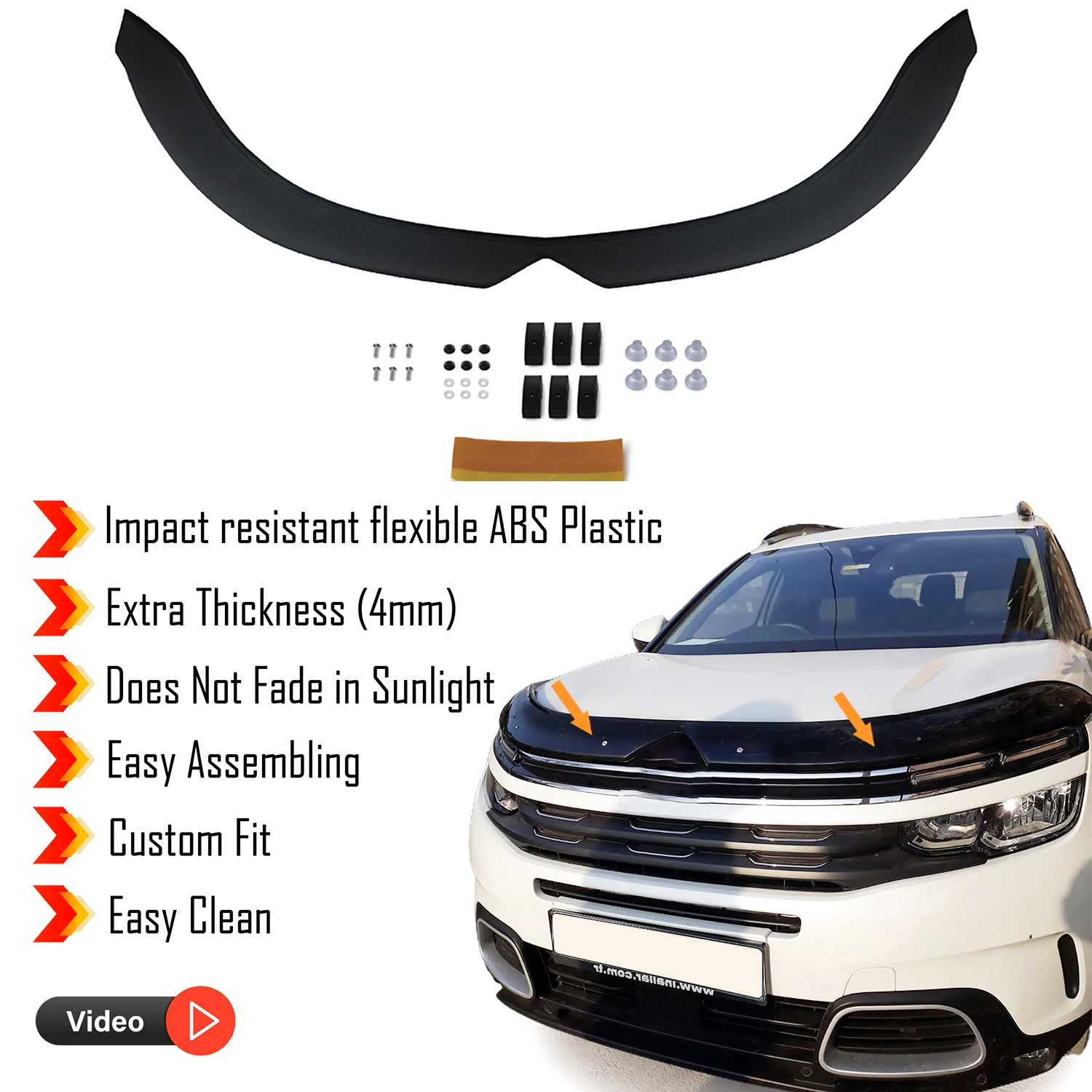 Hood Deflector Guard for Citroen C5 Aircross (2017+) Bug Shield Bonnet Protector / 4 mm thickness and ultra-durable material