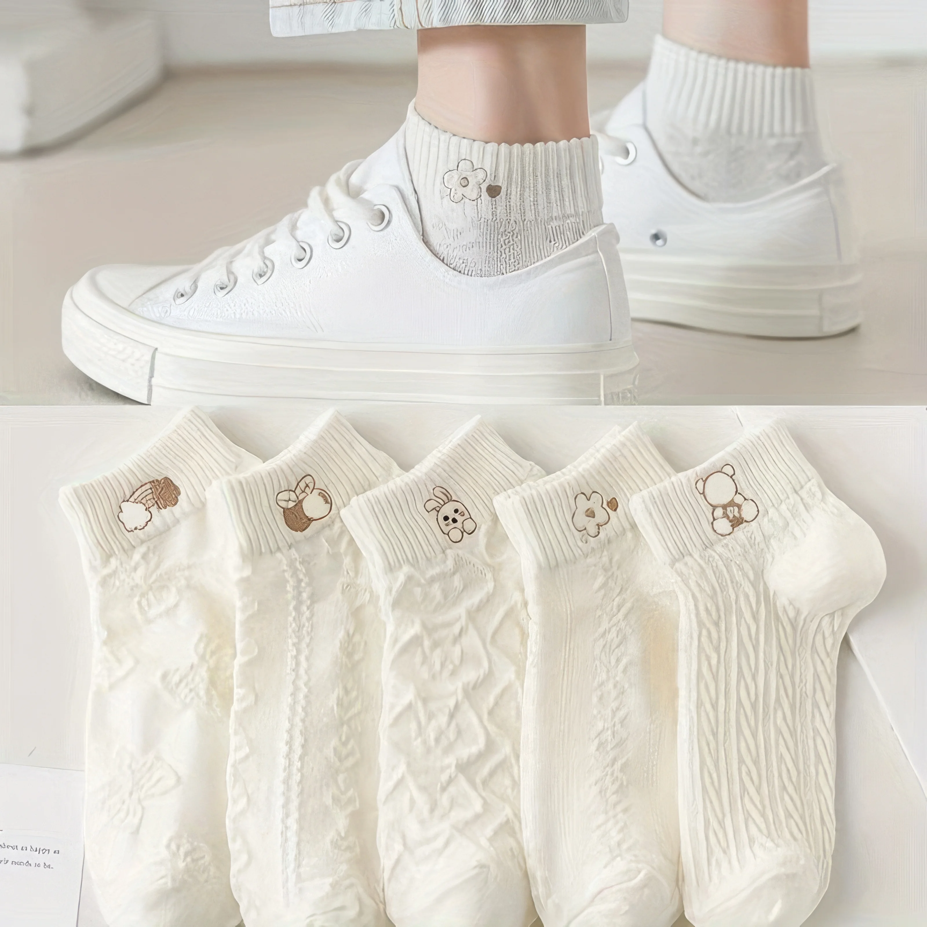 

5 Pairs of Cloud Bunny Socks - Solid Color Ankle Socks with Ultra Cloud-Like Softness & Cozy Comfort for Women & Girls