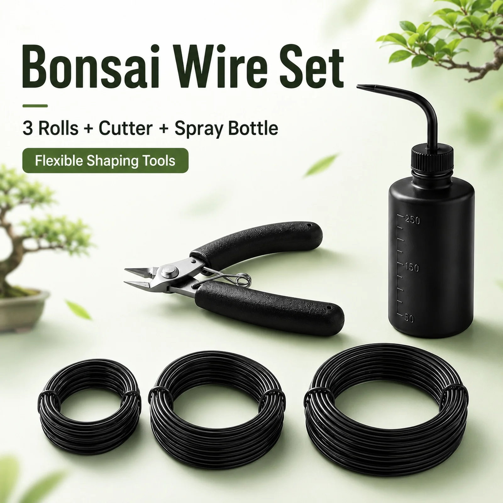 Bonsai Training Wire Kit with Aluminum Wire, Bent-Nose Pliers and 250ml Angled Wash Bottle, Available in 1mm, 1.5mm, 2mm, 3mm and 5mm for Tree Shaping and Plant Training