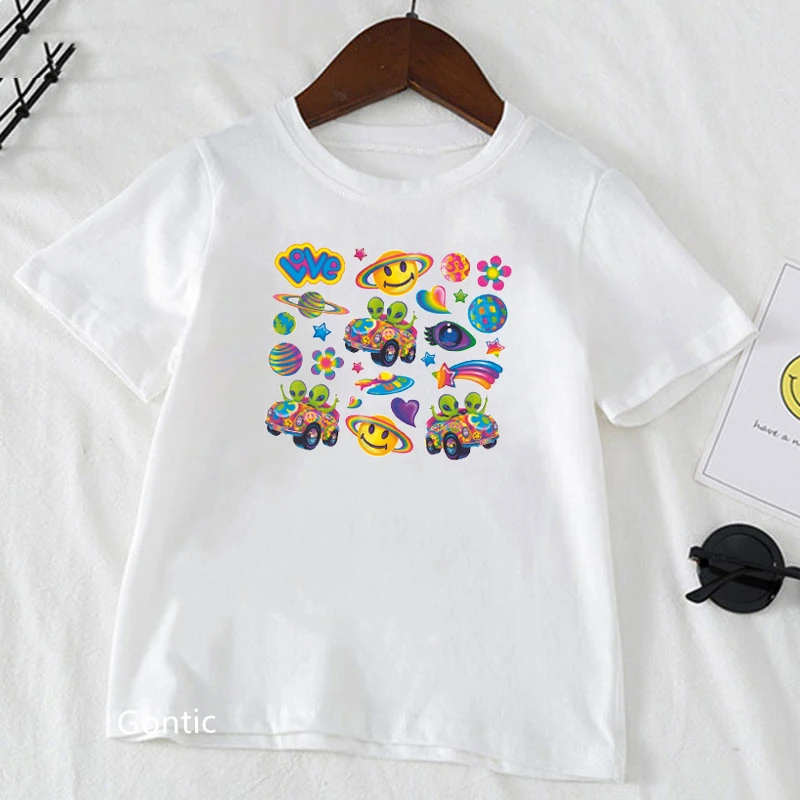 

Cute Alien T Shirt Children's Birthday T-shirts Lovely Kids Boys Girls Party Clothes White Casual Graphic Tees Birthday Gift