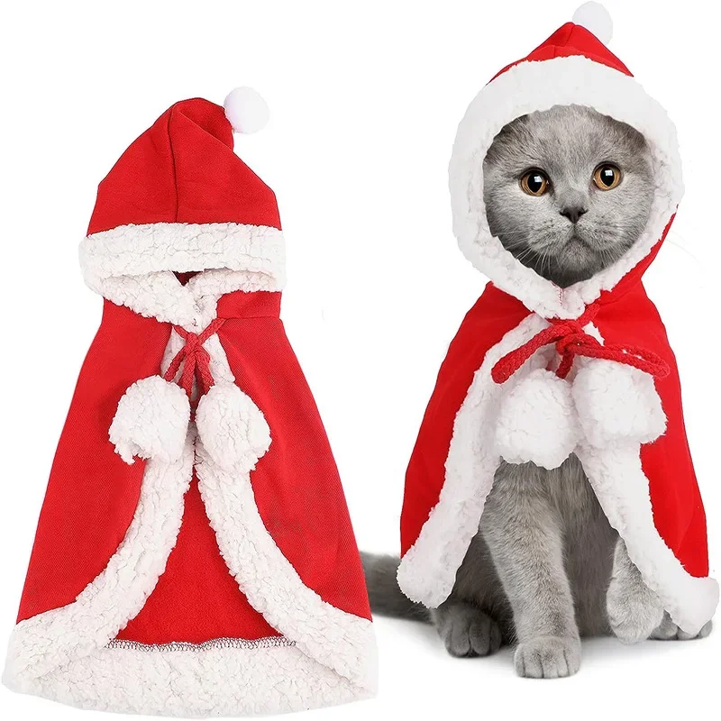 Kostium kota Santa Cosplay zabawny przekształcony kot/pies Pet świąteczna peleryna element ubioru ubrania czerwony szalik płaszcz rekwizyty wystrój — zdjęcie 2