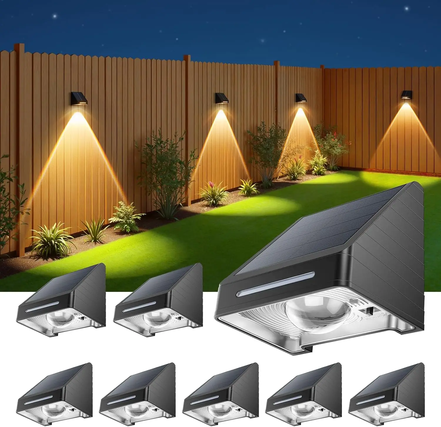 Solar-Wandleuchte, Solar-Zaunleuchten mit warmweißem Lichtmodus für Hinterhof, Terrasse, Terrassenbalkon, Geländer und Wand, außen wasserdichte Dekoleuchte