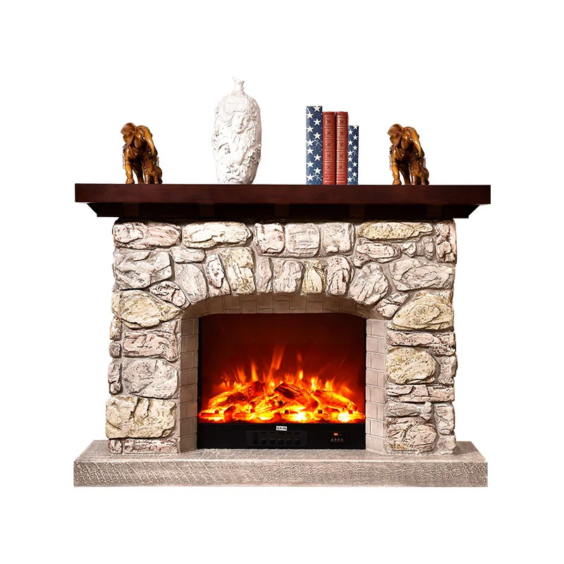 Electric Fireplace Set, Imitation Stone Fireplace Frame, Simulated Flame Heating/decoration Function, Polished and Polished