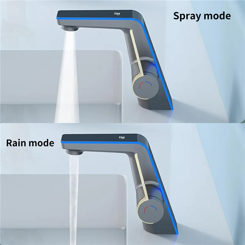 LED Digital Display Bathroom Basin Faucet Tap Hot Cold Temperature Sensing Faucet Deck Mount Sink Mixer Wash Tap Single Hole