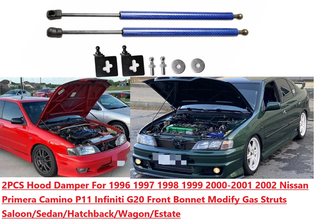 

2PC Hood Damper For 1996-2001 02 Nissan Primera Camino P11 Infiniti G20 Front Bonnet Modify Gas Struts Lift Support Shock Piston