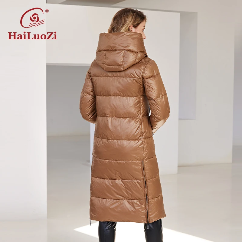 HaiLuoZi 2022 New Women\'s Winter Jacket Long Warm Windproof Hooded Zipper Quilted Casual Slim Cotton Lady Parkas Women Coat 6055