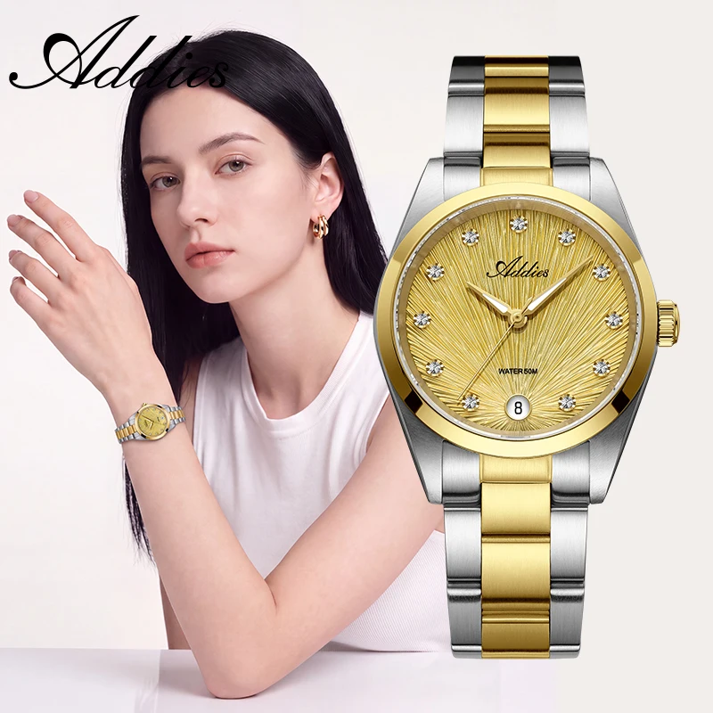 Addies Luxury 31mm Woman Watches Sapphire Crystal 5Bar Waterproof Sport Date Display Luminous 316L Stainless Steel Ladies Watch