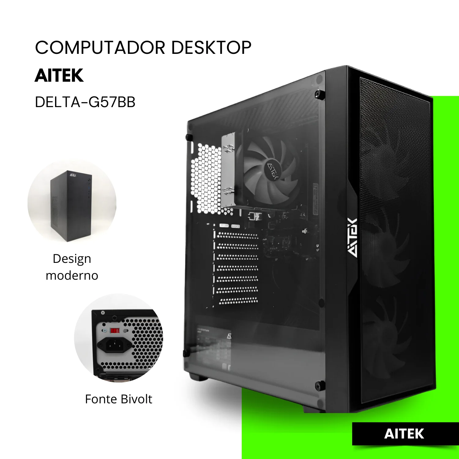 Computador Desktop Aitek DELTA-G57BB - Ryzen 7, 16GB RAM, SSD 512GB, Windows 11