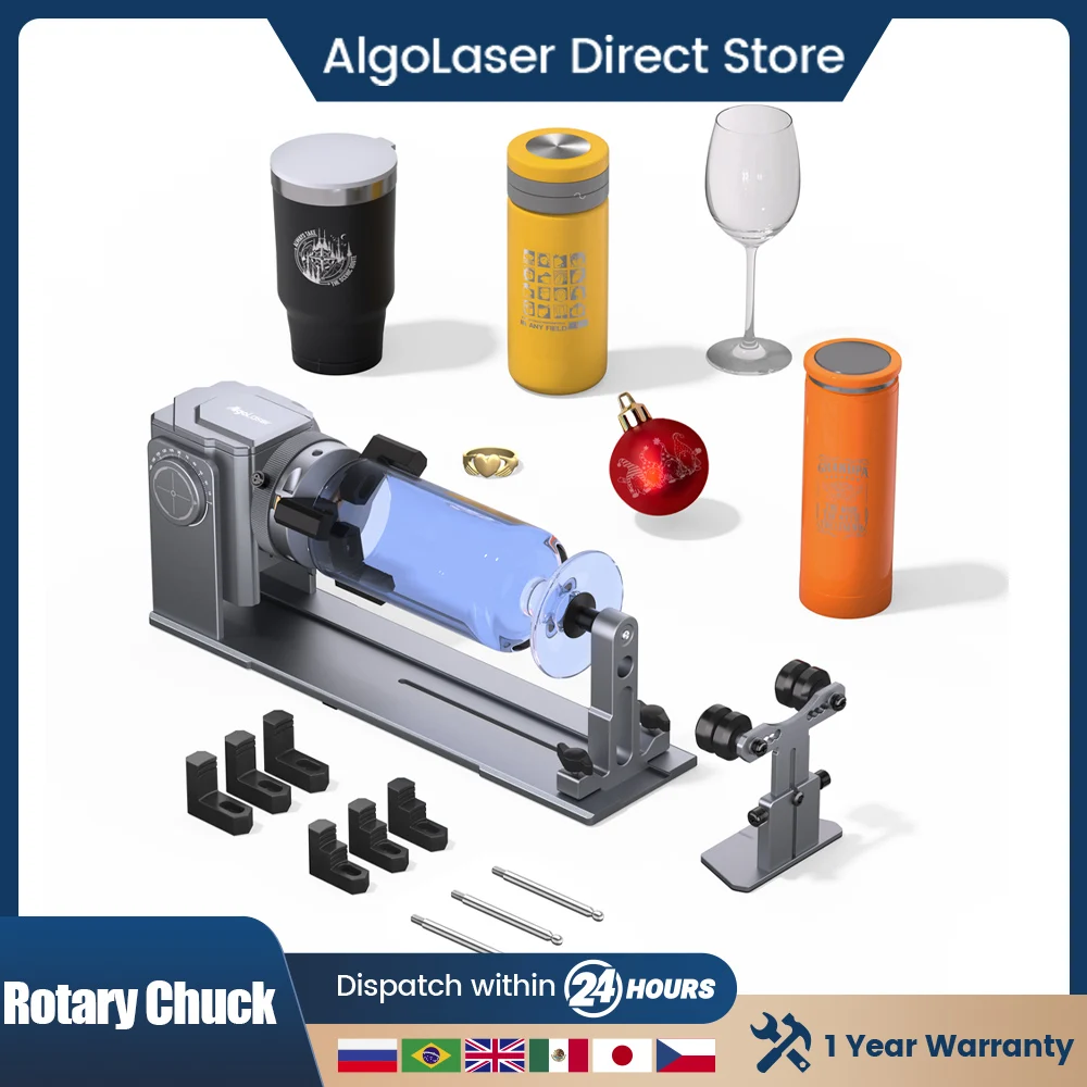 Algolaser Rotary Chuck For Laser Engraver Y-axis Rotary Module 180° Adjustable Angle for Laser Engraving Irregular Objects