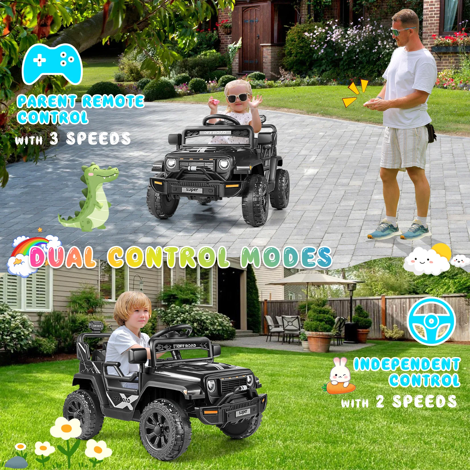 Samochód dla dzieci 12V z pilotem dla rodziców/Muzyka/Światła LED/Bluetooth Elektryczny Ciężarówka Zabawki Prezent dla Chłopców Dziewcząt