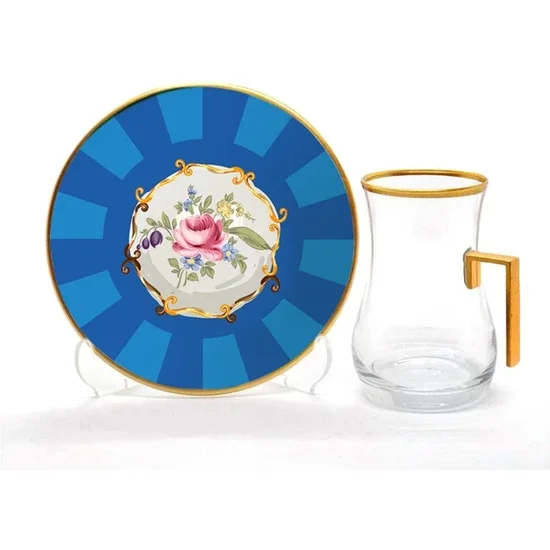 

Toygar Drip Handle Tea Set 6 Pieces Blue Flower