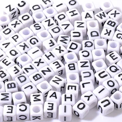 26 Letters 6mm Square Acrylic Letter Beads Black White Alphabet Spacer Beads For Jewelry Making Handmade Diy Bracelet Necklace