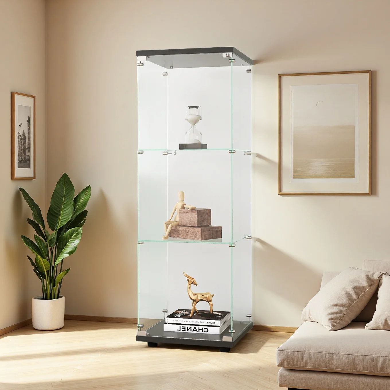 Superaly, vetrina in vetro temperato, dimensioni 42,4×36,3×125,2 cm, vetrina in vetro a tre ripiani, antipolvere, vetrine, mobili per vini, mobili per riporre oggetti, scaffale trasparente per