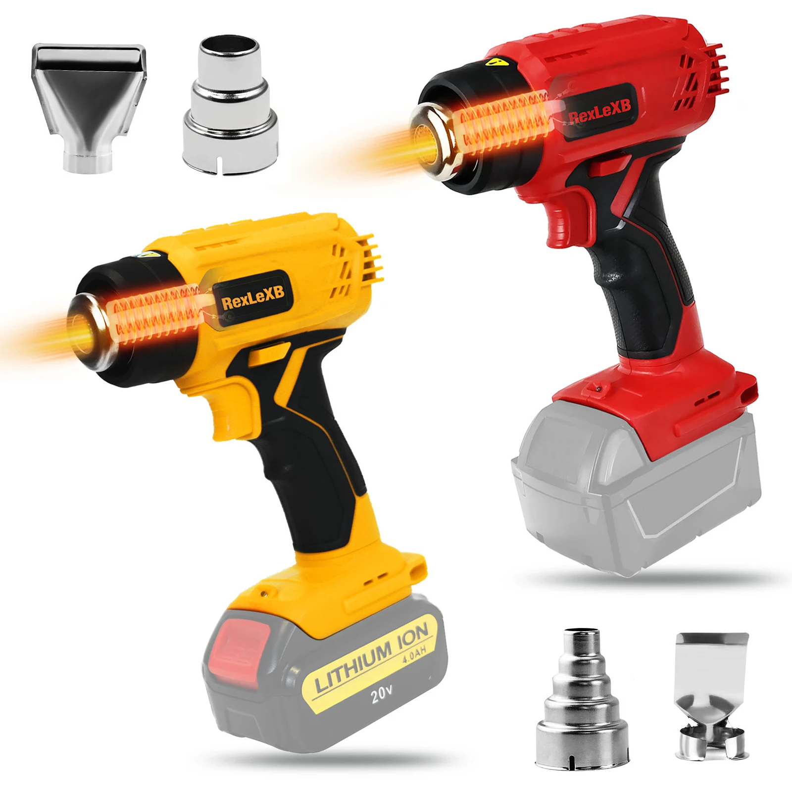 

400W 500℃ Cordless Heat Gun for Dewalt/Milwaukee 18V 20V Battery Handheld Hot Air Gun with 4 Nozzles Power Tool (No Battery)