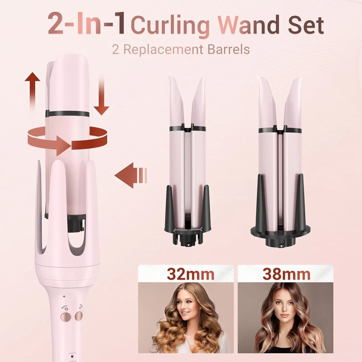 BESTOPE PRO  Automatic Curling Iron Hair Curler, Replaceable Curling Wand with 2 Sizes Barrel (1", 1.25") & 3 Temps, Hair Waver