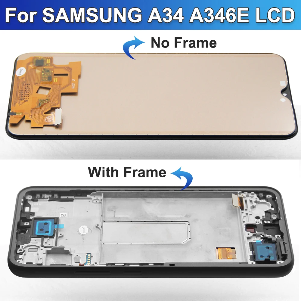 Tested For Samsung A34 5G With Frame LCD Display A346B LCD A346U A346E Touch Screen Digitizer Assesmbly Repair Part