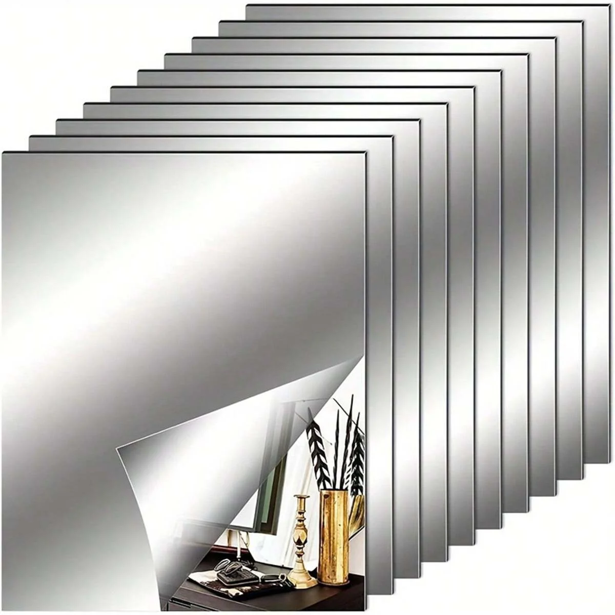 6pcs/10Pcs Self Adhesive Acrylic Mirror Wall Stickers Flexible Non-Glass Decorative Tiles For Home & Wedding Decor Centerpieces