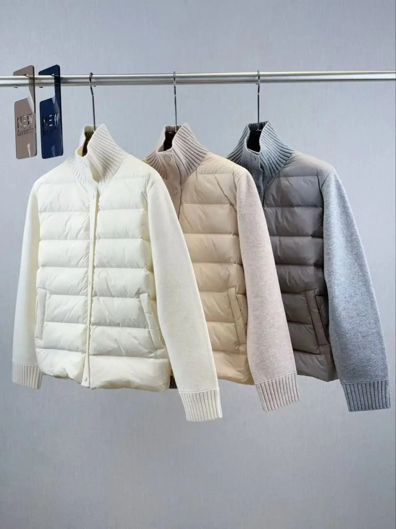 

Autumn-winter luxurious solid color women's knitted spliced down jacket