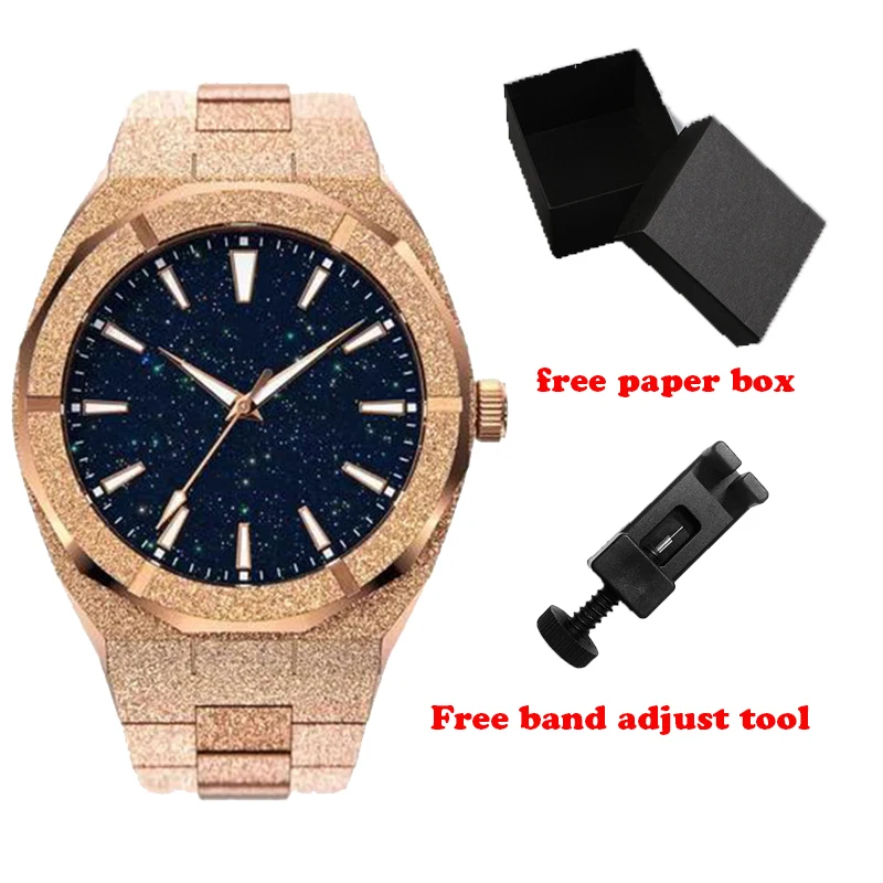 Custom Logo Luxury Rose Gold Frosted Star Dust Waterproof Paul Style Rich Men Watch