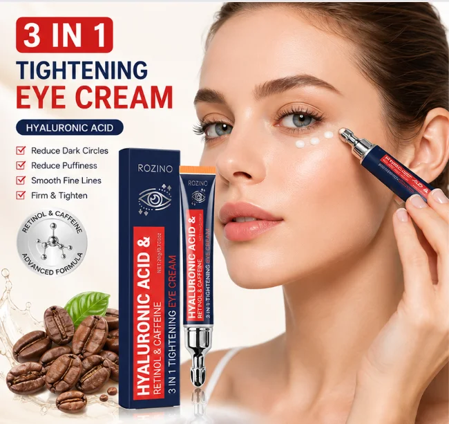 Rozino Retinol Coffee Liquid 3-in-1 Eye Cream Is Formulated with Retinol and Caffeine, a Delicate Cream That Is Refreshing and Non-Sticky, Providing Daily Hydration for the Eye Area. the Compact Tube Is Portable and Versatile for Skincare.