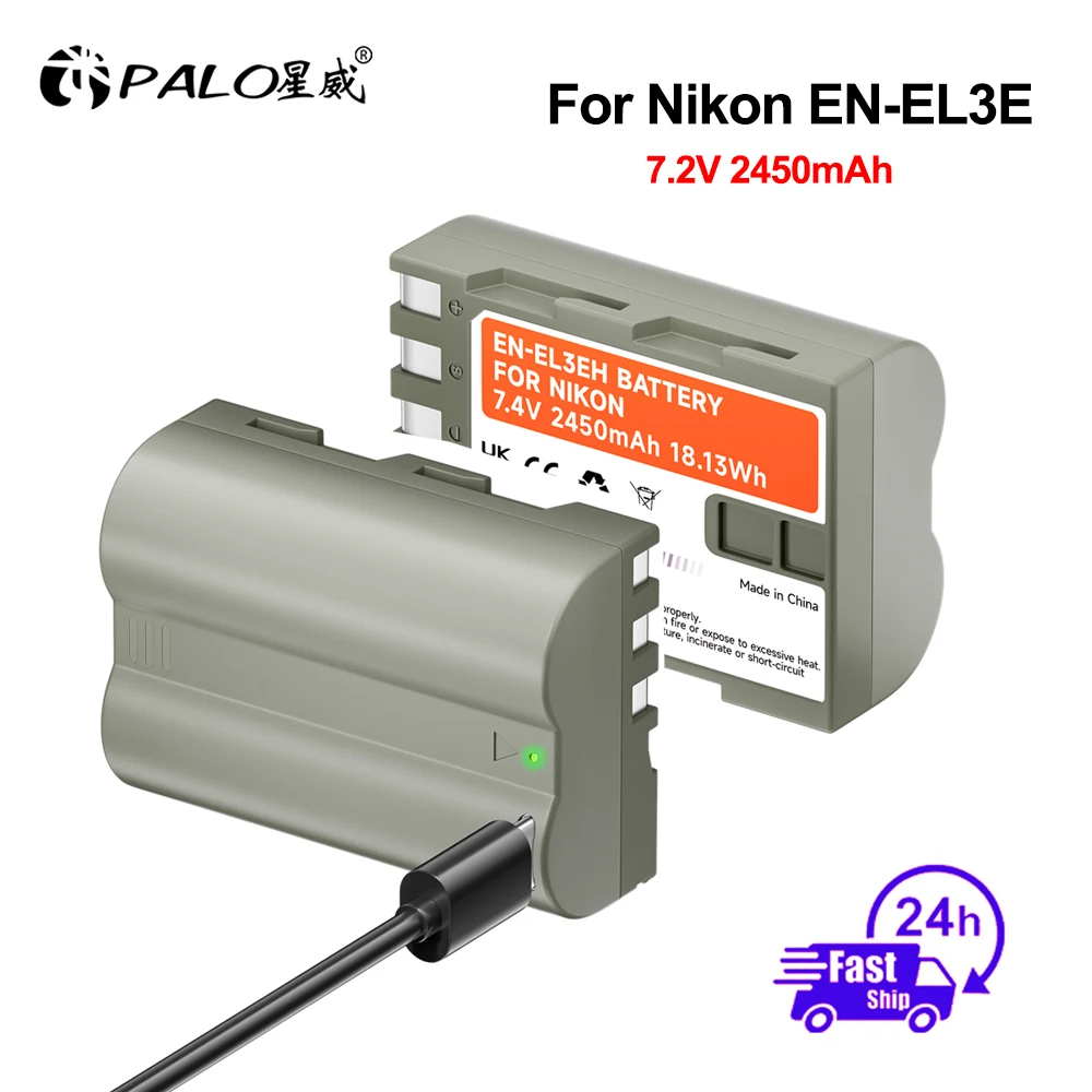 2450mAh EN-EL3E Bateria ENEL3E Li-ion Battery with Type-C Charging port for Nikon D50 D70 D70s D80 D90 D100 D200 D300 D300S D700