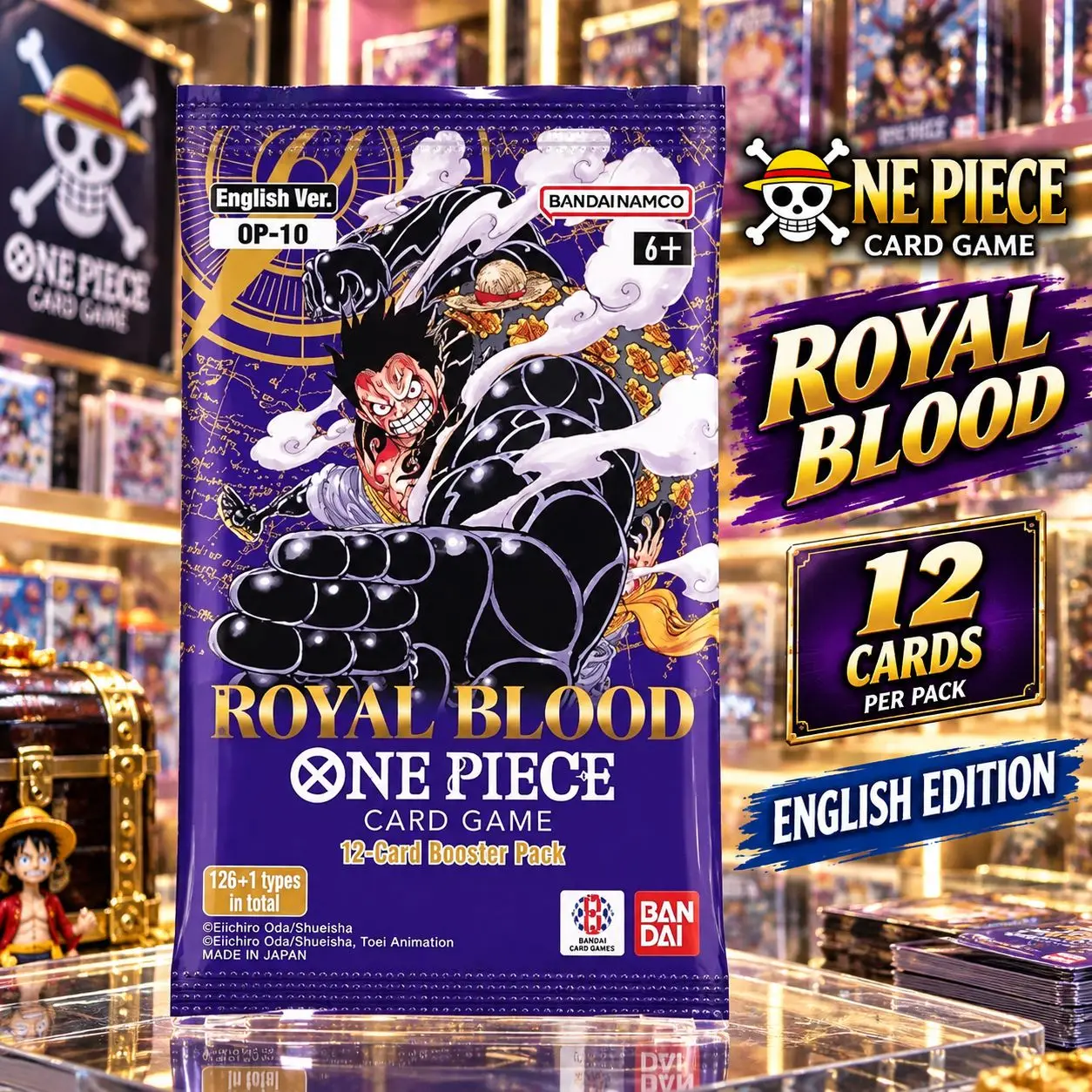 1 Pack One Piece Card Game OP-10 Royal Blood Booster Pack – 12 Cards, English Edition, Factory Sealed Trading Card Game Expansion, Dressrosa & Donquixote Pirates Collection for TCG Players, Anime Fans & Collectors