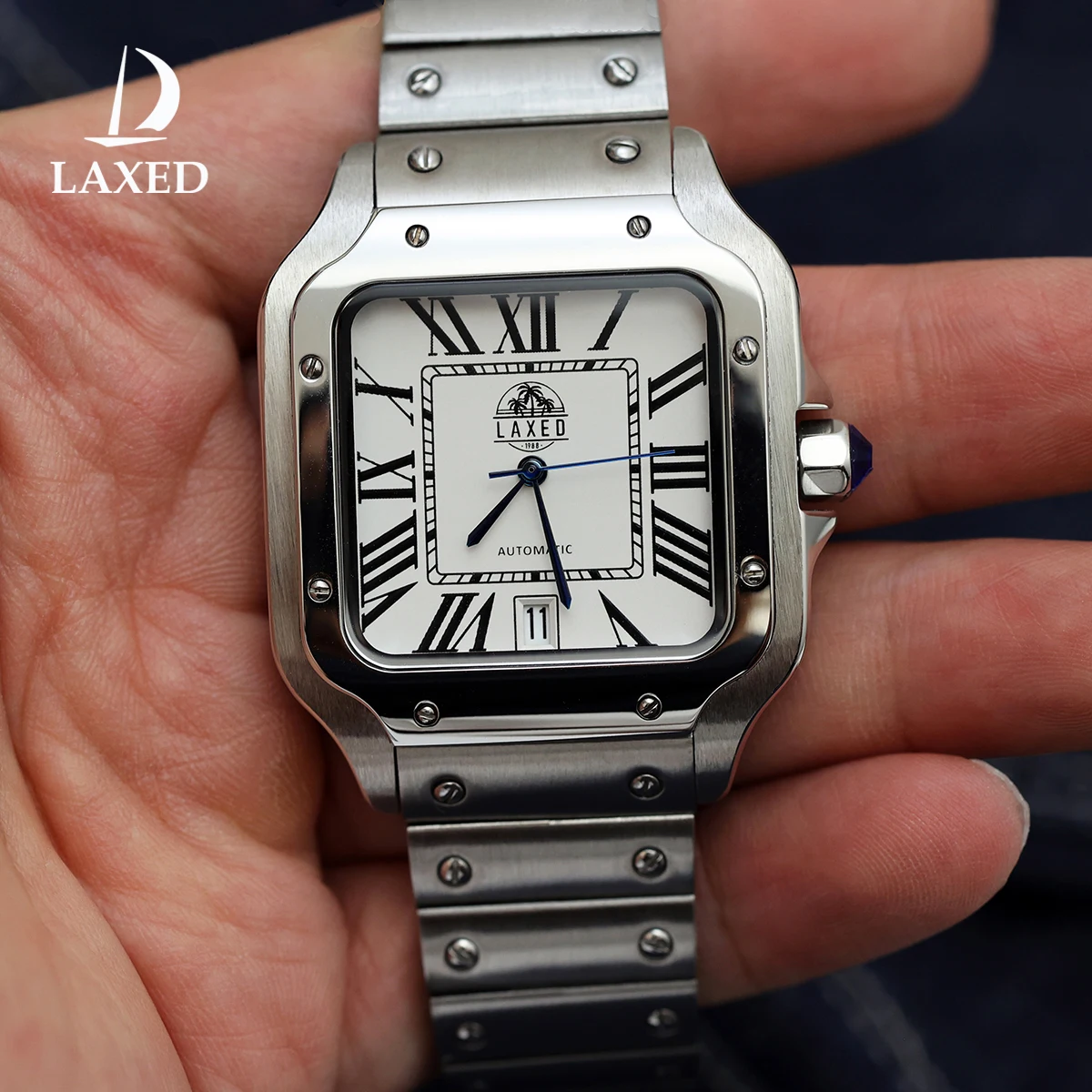 

LAXED Men's Square Mechanical Watch Beach vacation dial Compatible with Santos series stainless steel waterproof NH35 Movement